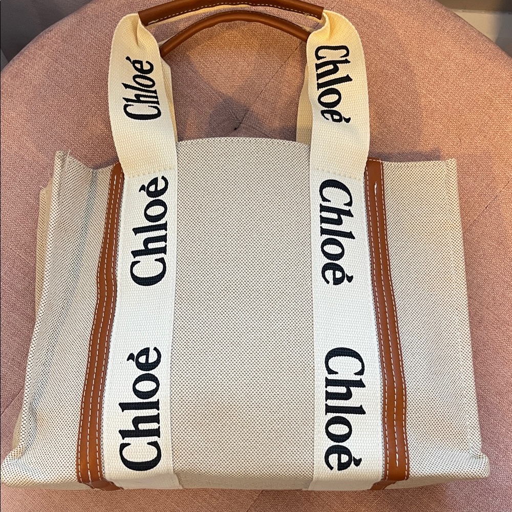 Cream and Brown Canvas Tote Bag